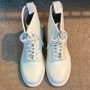 These are the white mono smooth leather lace up boots Dr. Martins